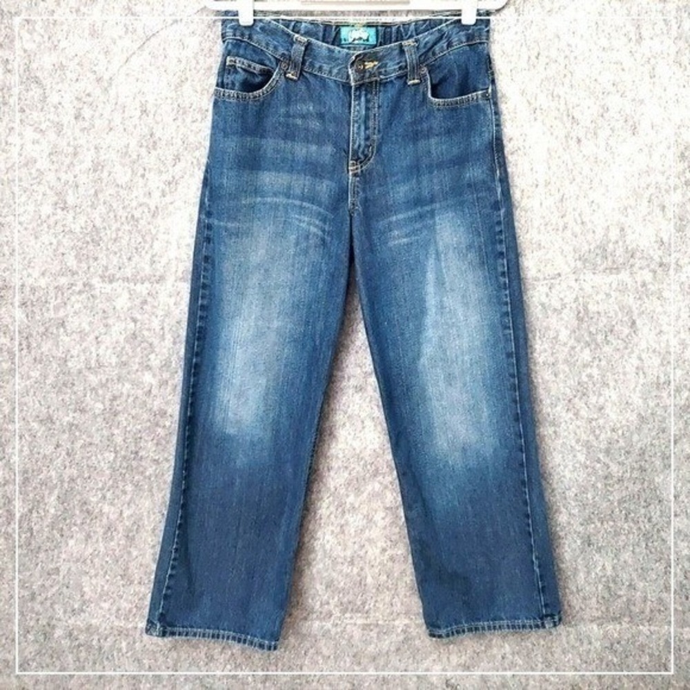 Old Navy Jeans Girls 14 Husky Blue Wide Leg Adjustable Waist School Denim Pants‎